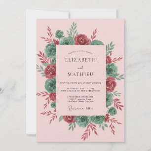 Blush Peony Wreath Wedding Invitation