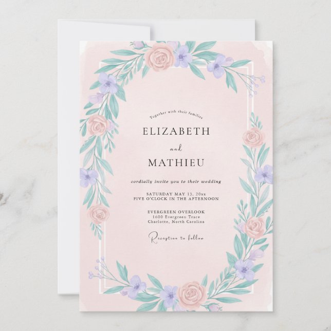 Blush Periwinkle Wildflower Wedding Invitation (Front)