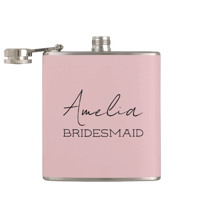 Blush Personalized Bridesmaid Hip Flask (Opened)