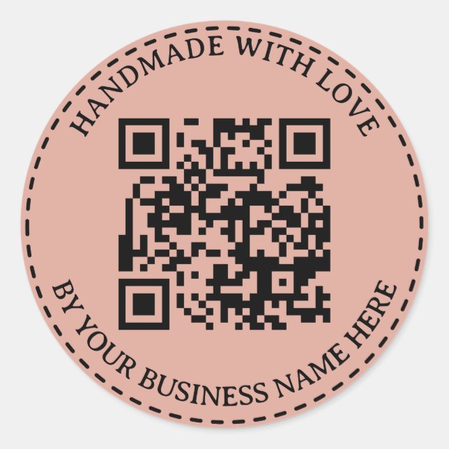 Blush | Personalized QR Code Handmade With Love  Classic Round Sticker (Front)