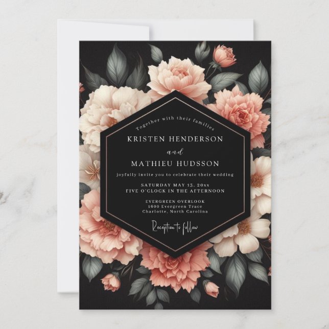 Blush Petal Noir Wedding Invitation (Front)