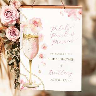Blush Petals Pearls Prosecco Bridal Shower Poster