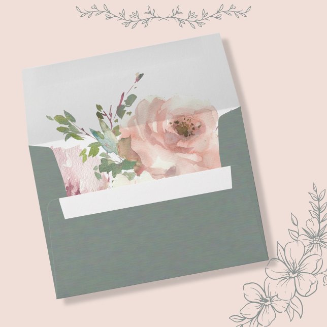 Blush Petals & Sage Succulents Minimal Botanical Envelope (Creator Uploaded)