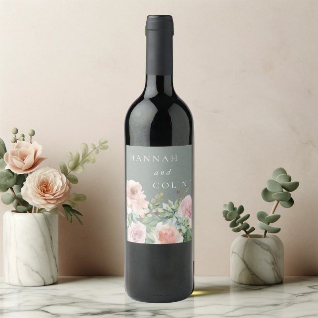 Blush Petals & Sage Succulents Minimal Botanical Wine Label (Creator Uploaded)