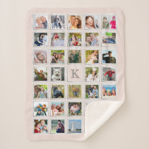 Blush Photo Collage Monogram Grey Frame 34 Photos Sherpa Blanket