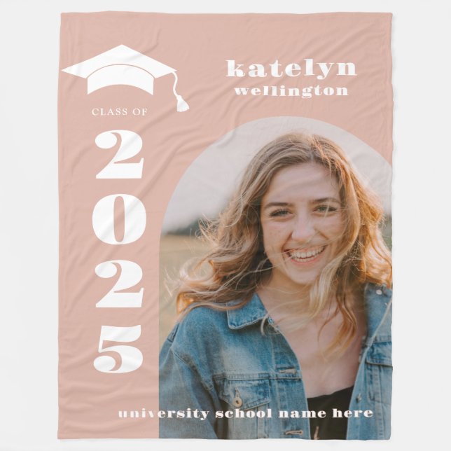 Blush Photo Graduation Fleece Blanket (Front)
