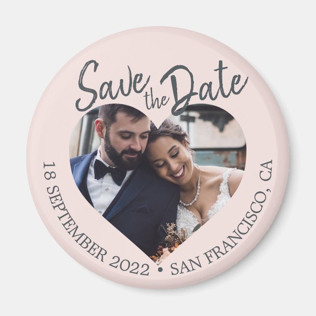 Blush Photo Modern Script Save the Date Magnet (Front)
