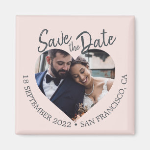 Blush Photo Modern Script Save the Date Magnet