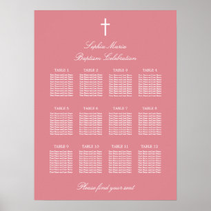 Blush Pink 12 Table Baptism Seating Chart Poster