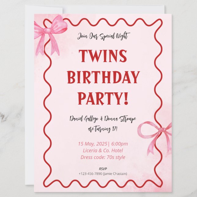 blush pink 1st birthday invitations (Front)