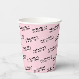 Blush Pink 30th Birthday Personalized Paper Cups
