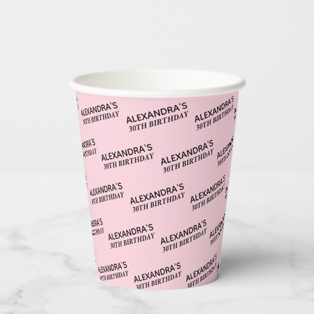 Blush Pink 30th Birthday Personalized Paper Cups (Back)