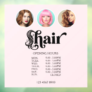 Blush Pink 3 Photo Hair Salon Opening Hours  Window Cling