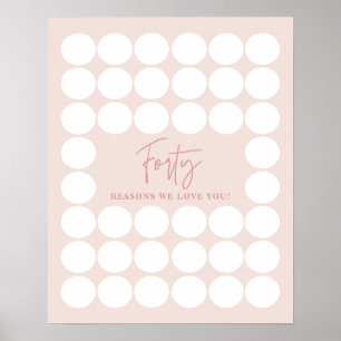 Blush Pink 40 Reasons We Love You Birthday Gift Poster