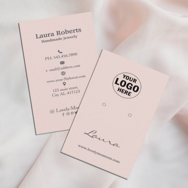 Blush Pink Add Your Logo Earring Display Business Card (Creator Uploaded)