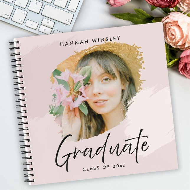 Blush Pink Add Your Photo Custom Graduation Guest Notebook (custom photo blush pink graduation gift notebook)