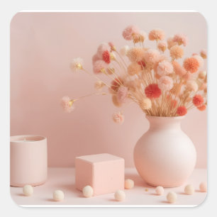 Blush Pink Aesthetic Mug - Boho Dried Flowers Mug Square Sticker