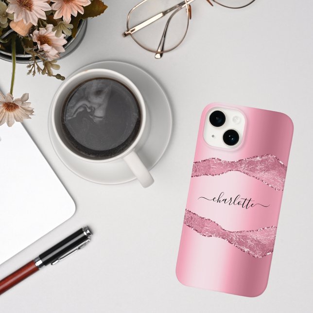 Blush pink agate marble name script Case-Mate iPhone case (Creator Uploaded)