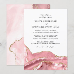 Blush Pink Agate Modern Wedding Invitation