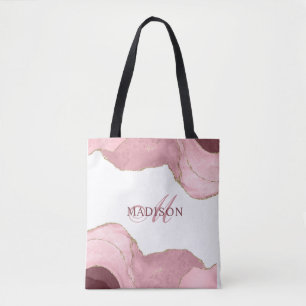 Blush Pink Agate Rose Gold Glitter Modern Monogram Tote Bag