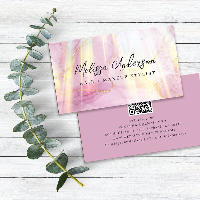 Blush Pink Agate Stone Luxe QR Code Business Card (Creator Uploaded)