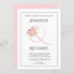Blush pink ampersand, pink rose virtual wedding invitation