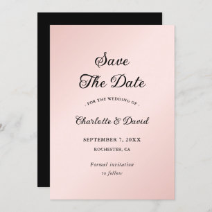 Blush Pink and Black Elegant Minimalist Wedding Save The Date