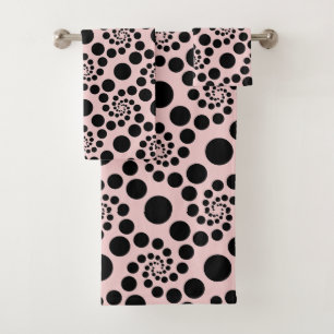 Blush Pink and Black Feminine Polka Dot Bath Towel Set