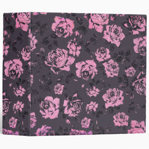 Blush Pink and Black Floral Print Rustic Roses Binder