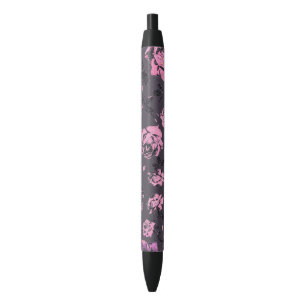 Blush Pink and Black Floral Print Rustic Roses Black Ink Pen
