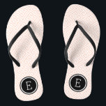 Blush Pink and Black Greek Key Monogram Flip Flops<br><div class="desc">Custom printed flip flop sandals with a stylish modern Greek key pattern and your custom monogram or other text in a circle frame. Click Customize It to change text fonts and colours or add your own images to create a unique one of a kind design!</div>