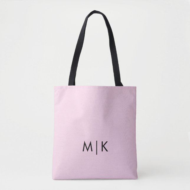 Blush Pink and Black | Modern Monogram Tote Bag (Front)