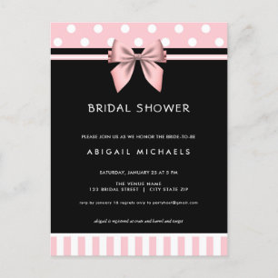 Blush Pink and Black Polka Dot Bridal Shower Invitation Postcard