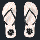 Blush Pink and Black Trellis Monogram Flip Flops<br><div class="desc">Custom printed flip flop sandals with a stylish modern trellis pattern and your custom monogram or other text in a circle frame. Click Customize It to change text fonts and colours or add your own images to create a unique one of a kind design!</div>