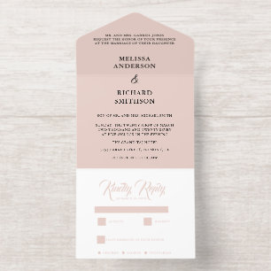 Blush Pink And Black  Wedding All In One Invitation