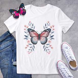 Blush Pink and Blue Butterfly Floral Shirt