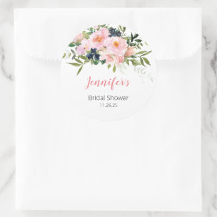 Blush Pink and Blue Floral Classic Round Sticker