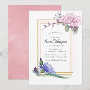 Blush Pink and Blue Geometric Floral Bridal Shower Invitation