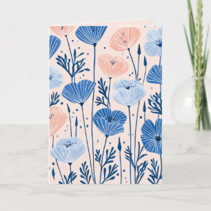 Blush Pink and Blue Poppies Illustration Thank You Card