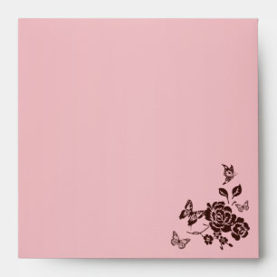 Blush Pink and Brown Butterfly Floral Sq. Envelope