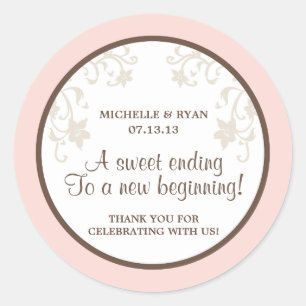 Blush Pink and Brown Flowers Love is Sweet Classic Round Sticker