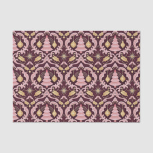 Blush Pink and Burgundy Baroque Christmas Pattern Tissue Paper