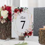 Blush Pink and Burgundy Rose Wedding Table Number<br><div class="desc">Marsala and blush pink rose flowers decorate a thin gold frame. This high-quality design is easy to customize to match your wedding colours, styles and theme. For further customization, please click the "customize further" link and use our design tool to modify this template. If you need help or matching items,...</div>