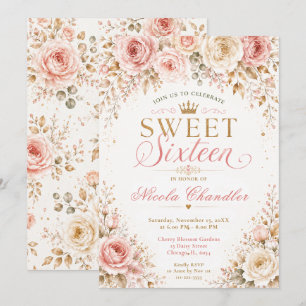 Blush Pink and Champagne Sweet Sixteen Invitation