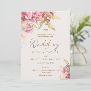 Blush Pink and Cream Gold Rose Wedding Invitation