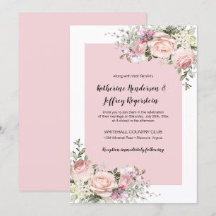 Blush Pink and Cream Watercolor Roses Wedding Invitation
