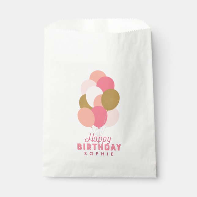 Blush Pink and Faux Gold Balloons Happy Birthday Favour Bag (Front)