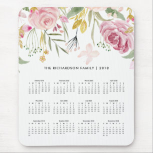 Blush Pink and Faux Gold Flowers   2018 Calendar Mouse Pad