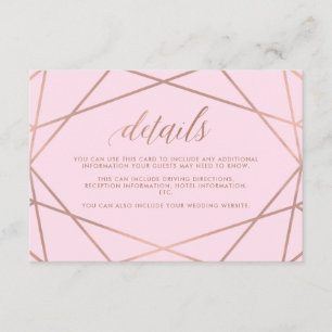Blush Pink and Faux Rose Gold Guest Details Enclosure Card