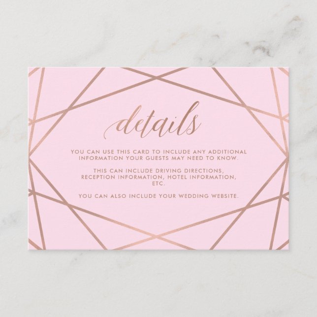 Blush Pink and Faux Rose Gold | Guest Details Enclosure Card (Front)